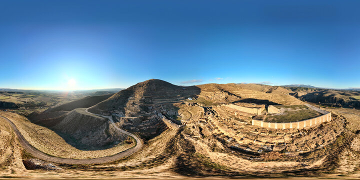 Aerial View of Ancient Ruins of Augusta Bilbilis in northern Spain on Rocky Landscape