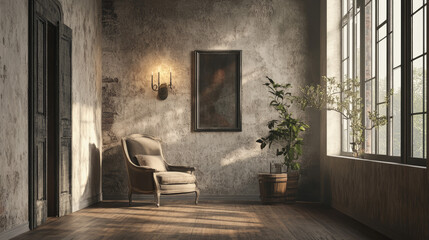 Hallway Interior with Wall Mockup – 3D Render