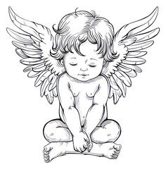Naklejka premium PNG Cherub doodle illustrated drawing sketch.