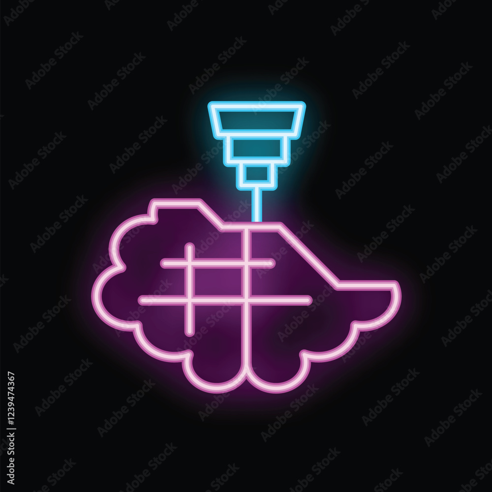 Poster neon style icon representing a data mining process, suitable for websites and mobile apps