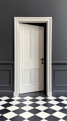 Ajar Doorway: Classic Elegance in Black and White