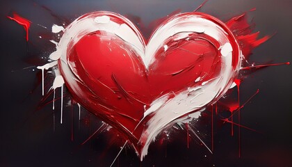 red heart painted with white strokes