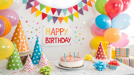 birthday cake with candles celebrating birthday background 