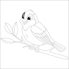 Kawaii Bird Line Draw  Coloring Page