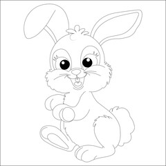 Kawaii Bunny Easter Line Art Coloring Page