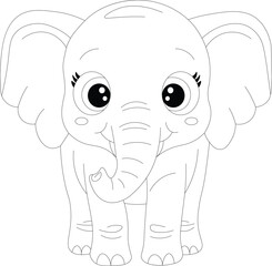 Kawaii Elephant Line Draw Wildlife Coloring Page