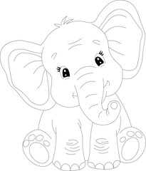 Kawaii Elephant Hand Draw Coloring Page