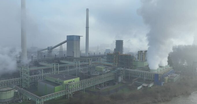 Aerial views on Schwelgern cokes factory, Kokerei Schwelgernmajor industrial site in Duisburg North Rhine-Westphalia, Germany, Rhine Ruhr metropolitan region.