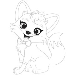 Kawaii Fox Line Draw Wildlife Coloring Page