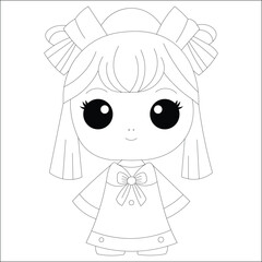 Kawaii Girl Line Draw Chibi Coloring Page