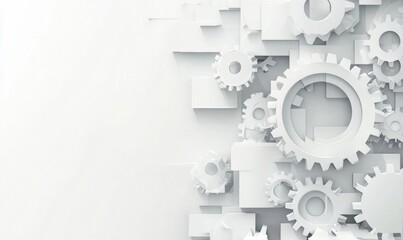 Abstract white background with technology and digital elements, including gears in a gray color Generative AI