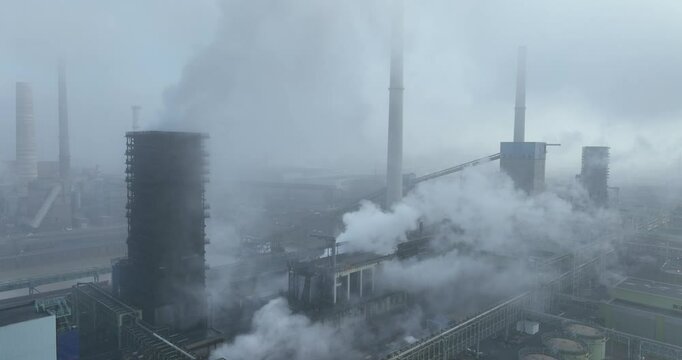 Aerial views on Schwelgern cokes factory, Kokerei Schwelgernmajor industrial site in Duisburg North Rhine-Westphalia, Germany, Rhine Ruhr metropolitan region.