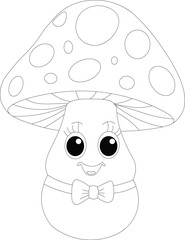 Kawaii Mushroom Line Draw Coloring Page