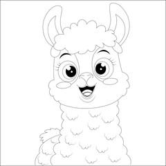 Kawaii Llama Hand Draw Coloring Page