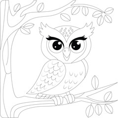 Kawaii Owl Cartoon Line Draw Coloring Page