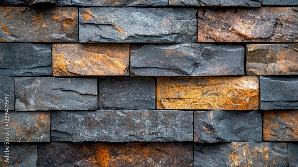 Poster intricate layers of dark and warm-toned stones create a unique wall surface that embodies natural el
