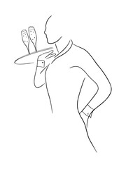 Waiter with tray and glasses of champagne.