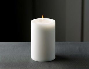 a white candle sitting on top of a table