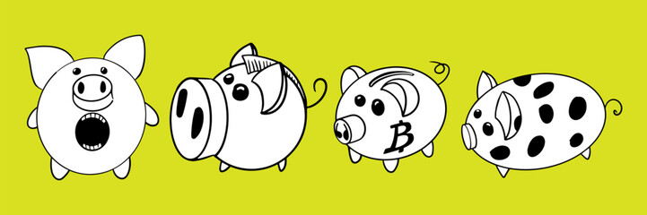 A set of funny cartoon pigs. Vector illustration