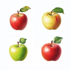 Variety of apples displayed on a white background showcasing different colors and textures