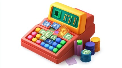 Colorful Toy Cash Register with Play Money and Coins for Kids