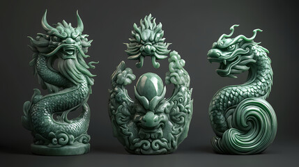 Obraz premium In different cultures, jade animals, symbolic carvings, and cultural motifs symbolize virtues and qualities. Symbolic Motifs. Illustration