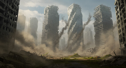 Post-Apocalyptic Cityscape: Ruins of a Fallen Metropolis
