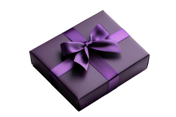 Purple box with a purple bow on top of it