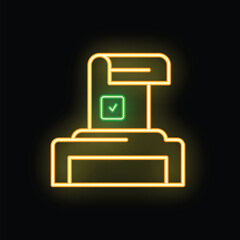 Neon icon of printer printing document with check mark, concept of successful printing