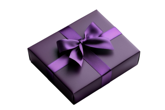 Purple box with a purple bow on top of it