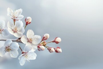 White flower with a pink center is on a branch