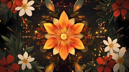 Spring equinox symbolic design with celestial motifs. Symbolic Motifs. Illustration