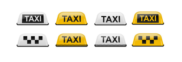 Taxi car roof sign set. Realistic illustration isolated on white. Vector © YURII