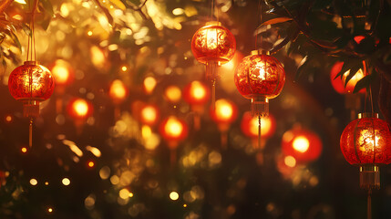 Vibrant chinese new year celebration glowing gold accents symbolic zodiac motifs and festive red lanterns creating a joyous and harmonious atmosphere. Symbolic Motifs. Illustration