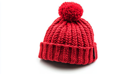 Winter Warmth: Red Knit Wool Hat with Pom Pom

