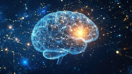Abstract representation of the human brain with interconnected glowing nodes and lines