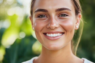 Fototapeta premium Woman with green eyes and a smile on her face