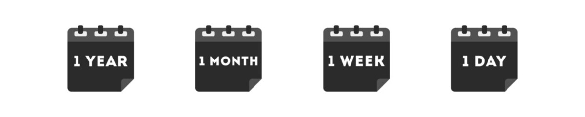 Black calendar icon on white background. Simple sign calendar - Year, Month, Week, Day. Minimalist icons date in vector design style