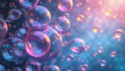 Naklejka premium Colorful bubbles refracting light in soft focus, enchanting beauty