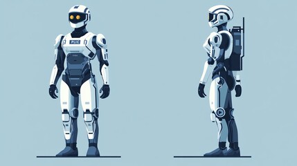 Naklejka premium Futuristic Cyborg Police Officer Vector Illustration for Web and Print Projects