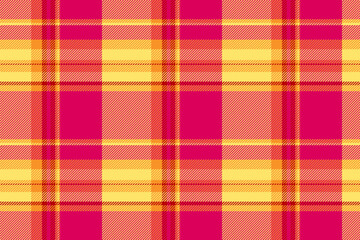 Vibrant pink and yellow plaid pattern.  Perfect for textile design, website backgrounds, or fashion projects.  This cheerful, seamless texture offers a bold and stylish aesthetic.