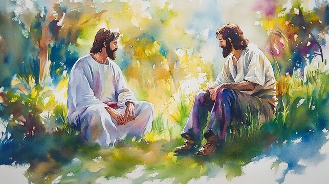 Naklejki Watercolor art expresses christian faith, god s love, and jesus christ s teachings for all audiences