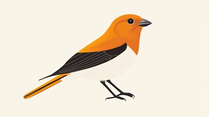 Flat Vector Illustration of a Bird Sitting on a Branch with a Colorful Background