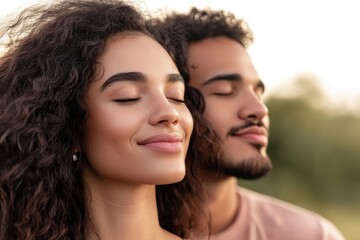 Obraz premium Woman and a man are smiling and looking at the camera
