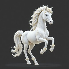 White horse on isolated white background. 3d render