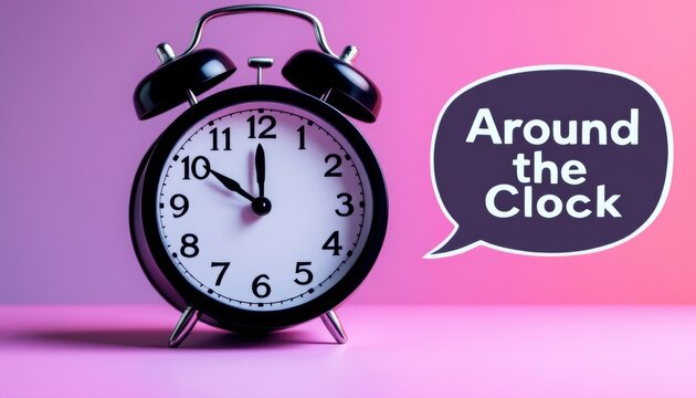 Retro Clock Ticking Time With Chat Bubble In Front Of Gradient Backdrop - Powered by Adobe