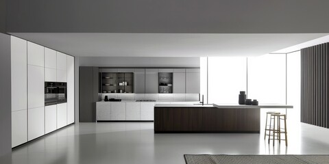 A modern and minimalist kitchen against a stark white backdrop, Sleek design and minimalist decor, Kitchen minimalist style