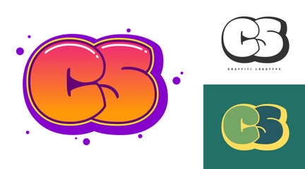 CS logo design for festival or party. Initial letter c and s in graffiti style. Creative modern lettering company name of font typography. Kids trendy logotype or identity.