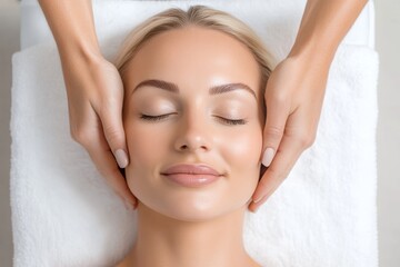 Woman is getting a facial treatment with her face covered in a towel