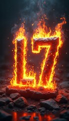 The striking image features the letters L7 engulfed in vibrant flames, set against a backdrop of rugged stones. This captivating visual symbolizes intensity and energy, evoking a sense of power and
